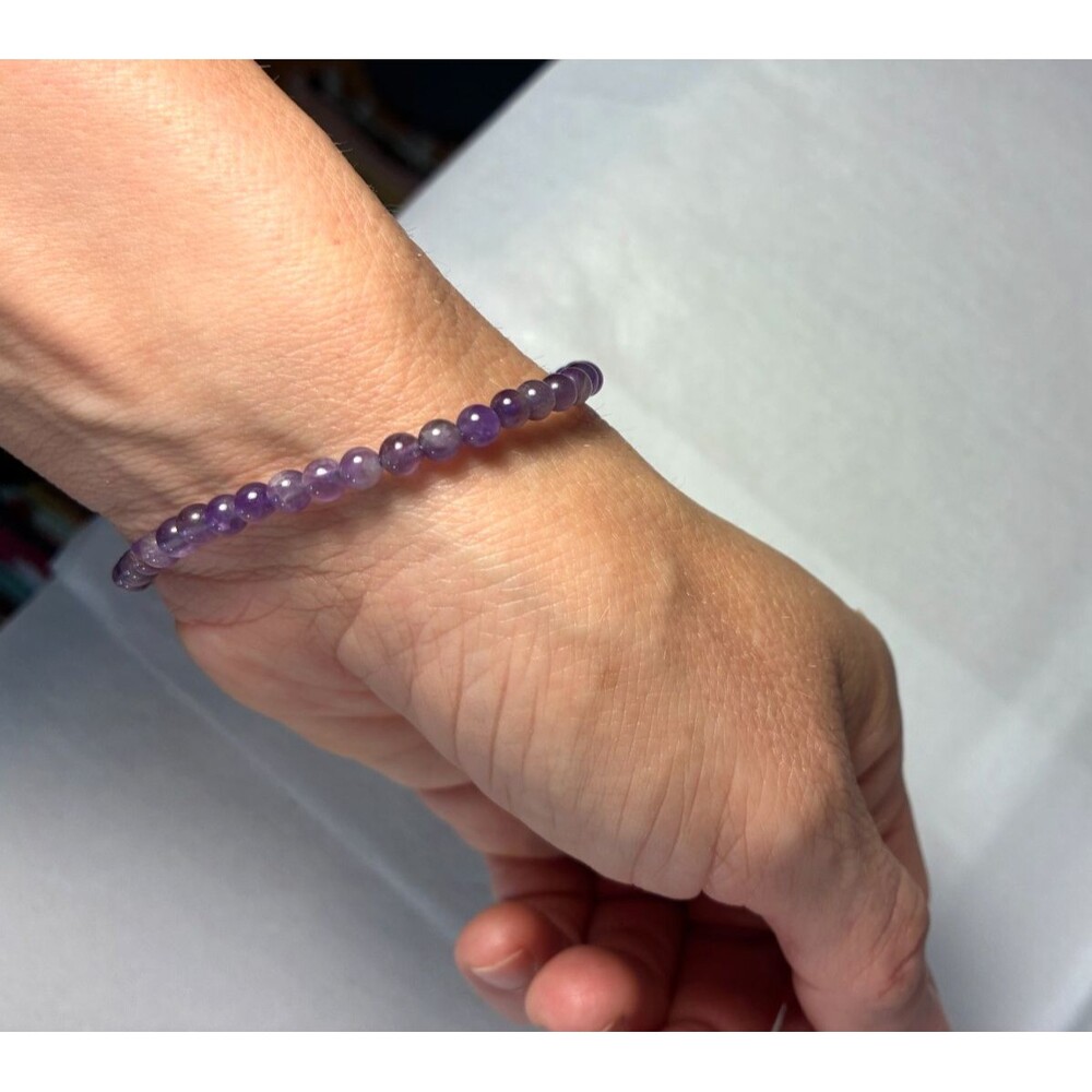 Natural Amethyst Gemstone Stretch Bracelet 4mm Round Bead Purple Crystal